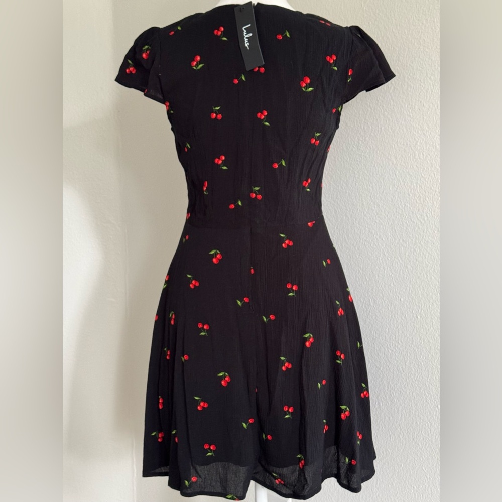 Lulus Women’s Best Day Ever Black Cherry Print Skater Dress - Picture 8 of 10